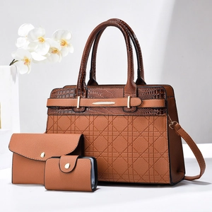 Ensemble de 3 sacs cabas marrons avec motifs crocodile et géométriques en cuir de qualité