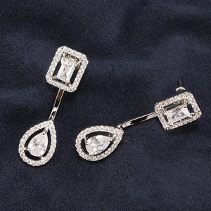 Exquisite Copper Water Drop Square Zircon Drop Earrings For Women Geometric High-End Elegant Jewelry Accessory