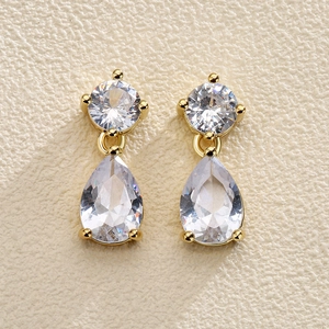 Koperen Waterdruppel Zirconia Oorknopjes Voor Vrouwen Dubbellaagse Glinsterende Hangende Oorbellen Bruiloft Feest Sieraden Cadeau