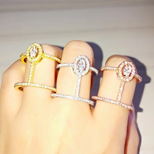 Bagues géométriques à double couche croisée avec zircon marquise en or, argent et or rose