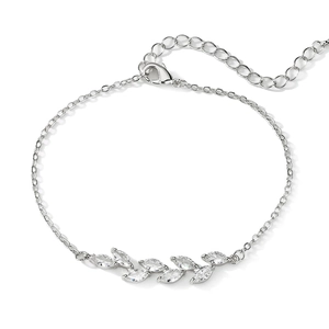 Elegante bracciale a ramo di salice con zirconi marquise e finitura in argento lucido