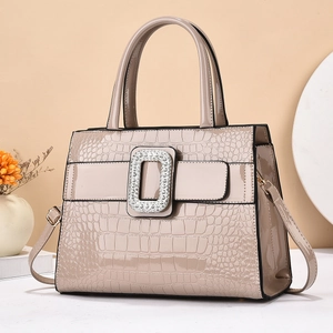 Women Handbag Crocodile Pattern PU Leather Rhinestone Buckle Crossbody Shoulder Bag Street Fashion Elegant Tote