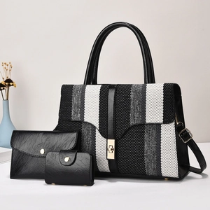 Sac Cabas Grande Capacité pour Femmes Rétro Couleur Contrastée Sac à Main en Cuir PU Sac Poignée Décontracté