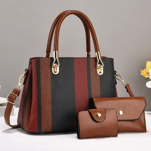Detailed view of the 3-piece set featuring woven texture tote, clutch and card holder
