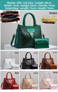 Vue détaillée du sac à main motif crocodile avec dimensions et options de couleurs