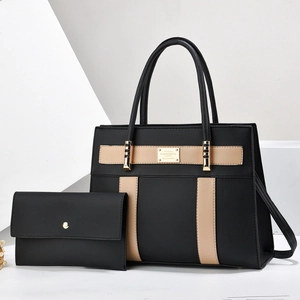 Women Handbag And Wallet PU Leather Color Block Large Capacity Tote Shoulder Bag Stylish Urban Minimalist Ladies