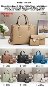 Three-piece women's handbag set in lychee pattern faux leather with gold-tone hardware