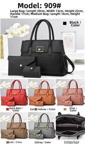Detailed view of the 3-piece lychee textured tote bag set with metal buckle hardware