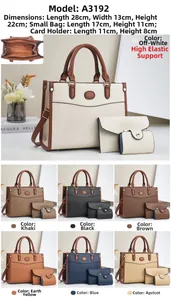 Three-piece handbag set featuring a large tote bag, small zipper pouch, and card holder
