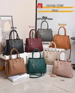 Multiple colors of lychee pattern leather tote bags with V-shaped metal buckles