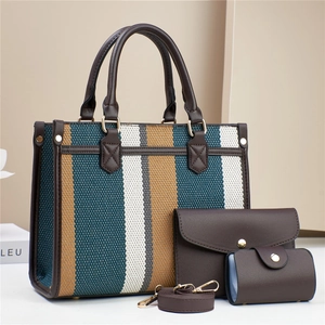 Borse Donna Tote E Borsa Tracolla E Porta Carte Pelle PU Strisce Tessitura Tela Grande Capacità Casual Signore