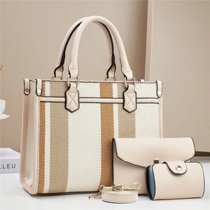Set borse donna 3 pezzi con tote intrecciata, borsa a tracolla e portafoglio in beige