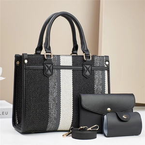 Set di tre borse da donna a righe con borsa tote, pochette e tracolla rimovibile