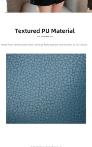 Close-up of deep blue lychee pattern PU leather texture showing smooth and fine finish