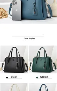 Detailed color display of lychee texture leather handbags with metal hardware and charms