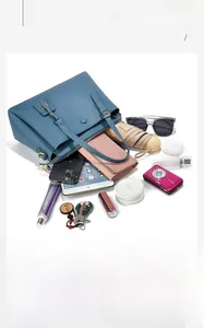 Top view of blue lychee grain tote bag showing large capacity for tablet and essentials