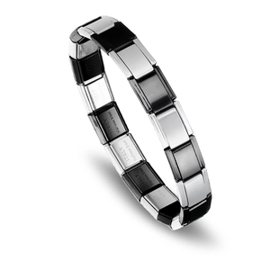 Modulares Edelstahl-Charm-Armband in poliertem Silber und Schwarz zum Selbstgestalten