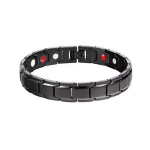 Bracciale magnetico nero lucido per uomo con design a catena in acciaio inossidabile