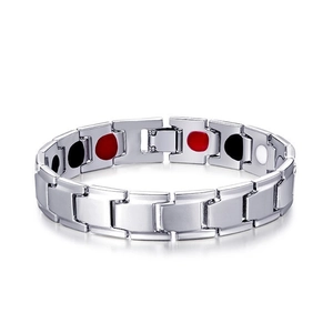 Bracciale magnetico da uomo in lega d'argento con intarsi in pietre energetiche naturali