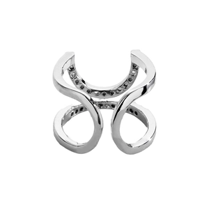 Silver geometric nail ring featuring double-layer paved zircons on polished metal