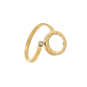 Modern gold Roman numeral open ring with a sparkling round zircon and cutout details