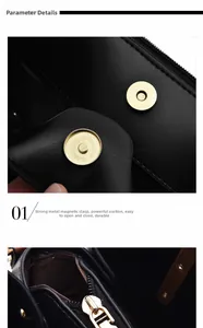 Detail of solid color handbag featuring golden magnetic snap closure and metal zipper