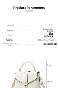 Detailed view of beige PU leather bucket bag with woven texture and product dimensions