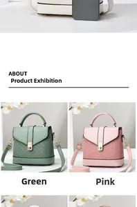 Detail of PU leather bucket bag showing woven texture, metal buckle and top handle