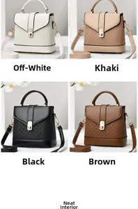 Detail view of woven leather bucket bags in four colors with gold metal buckles