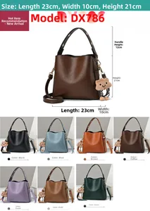 Detailed size specifications for fashionable leather bucket bags in eight various colors