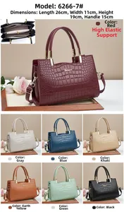 Detailed view of crocodile embossed tote bag with internal compartments and color options