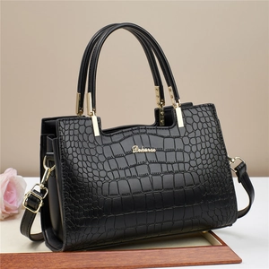 Crocodile Pattern PU Leather Handbag Tote Crossbody Bag Dual Handles Gold Hardware Korean Trendy Casual For Women