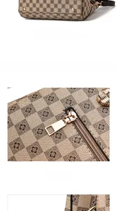 Détails du sac à main à damier avec ferrures dorées, pieds de fond et motif floral