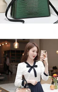 Detailed view and lifestyle showcase of lizard-pattern leather handbags for women