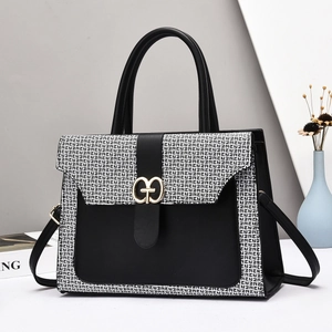 Women Handbag PU Leather Color Block Monogram Patchwork Large Capacity Tote Crossbody Bag Simple Urban Style