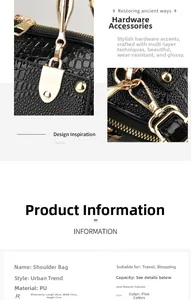 Detailed view of black lizard pattern shoulder bag with golden hardware and size dimensions