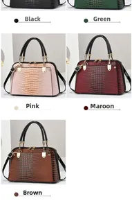 Lizard-embossed handbag collection in black, green, pink, wine red and khaki colors