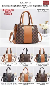 Detailed size guide for large capacity contrast color tote bag with dimensions shown