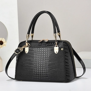 Women Crocodile Pattern PU Leather Handbag Gold Hardware Top Handle Shoulder Bag Detachable Strap Elegant Daily Style