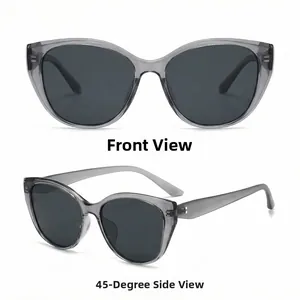 Vista frontale e laterale a 45 gradi degli occhiali da sole cat-eye con rivetti in metallo
