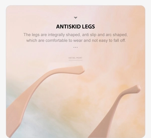 Detail of ergonomic curved non-slip sunglasses temples for comfortable stable fit