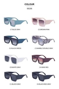 Multi-color display of large frame retro square sunglasses in 8 trendy color options