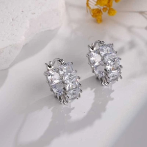 Square Cubic Zirconia Huggie Hoop Earrings Copper Geometric Minimalist Fashion Jewelry For Women