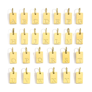 Set of 26 gold stainless steel rectangular alphabet pendants for DIY jewelry making