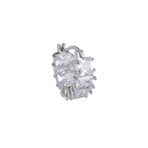 Elegant silver circle hoop earrings with sparkling square-cut cubic zirconia stones