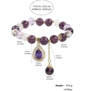 Detailed dimensions of purple crystal star bracelet with drop gemstone pendant charm