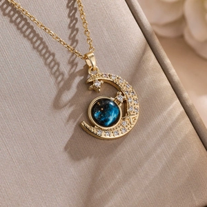 Starry Sky Galaxy Pendant Necklace Copper Cubic Zirconia Astronaut Planet Moon Star Fashion Jewelry For Women