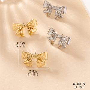 Boucles d'oreilles nœuds polies en or et argent, taille 2,8 cm x 1,8 cm