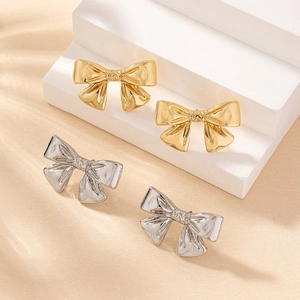 Boucles D'oreilles Puces Nœud Papillon Alliage Métal Poli Doux Élégant Bijoux Fantaisie Pour Femmes