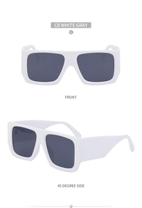 Detail view showing front and side angles of oversized white matte frame sunglasses